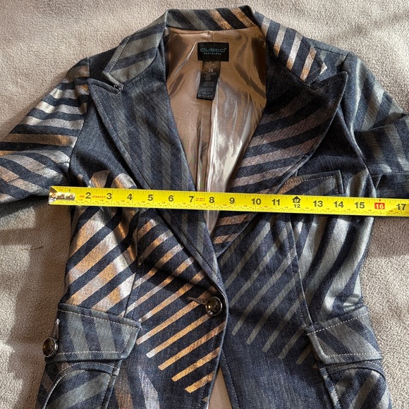 Vintage Custo Barcelona Sz 36 Denim Gray and Silver Striped Blazer - Picture 4 of 7